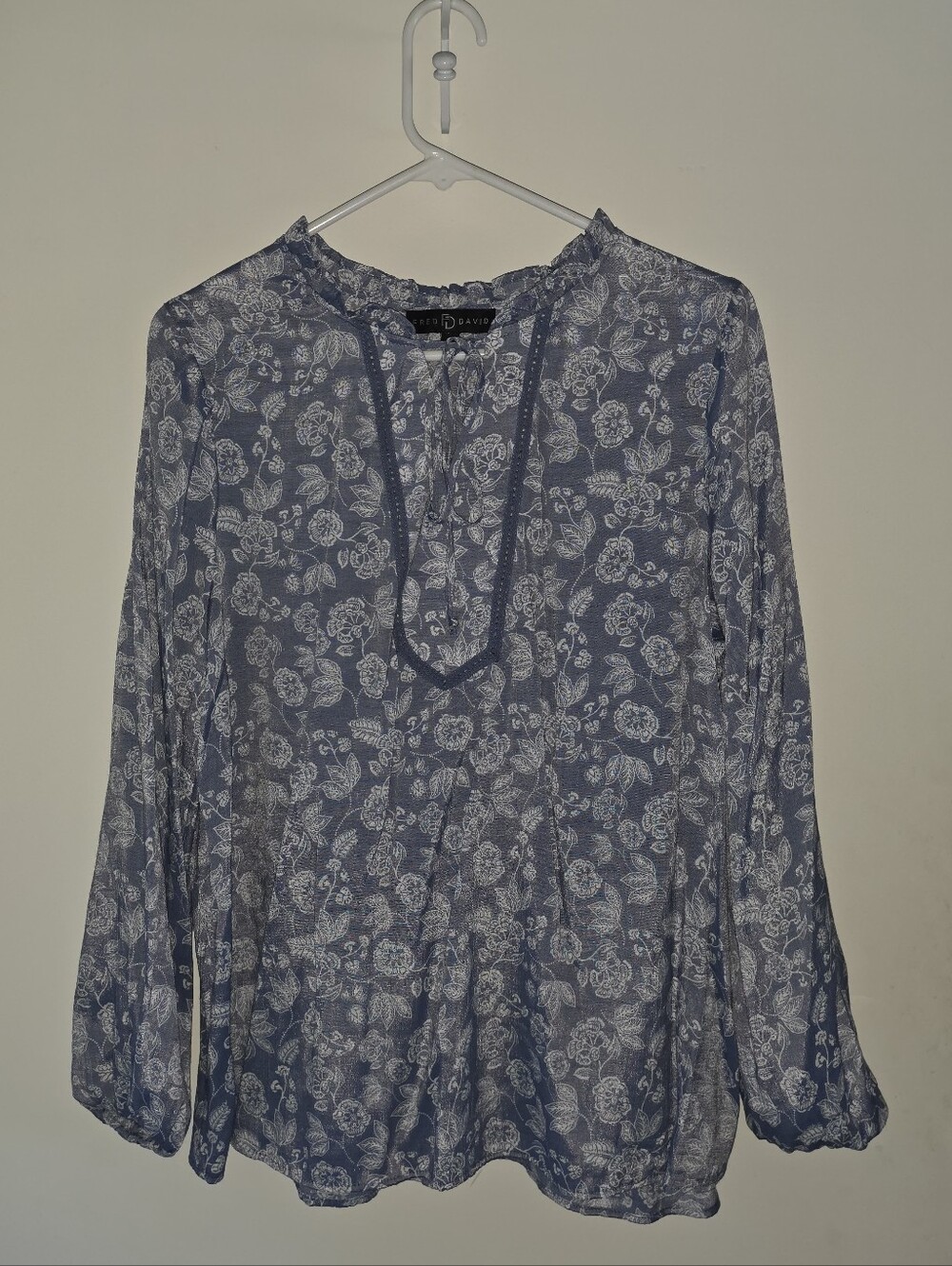 Fred David Blue Floral Long-Sleeve Peasant Blouse